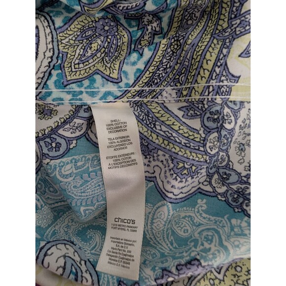 Chicos Shirt Sz 2 L Paisley Button Front 3/4 Sleeve Lightweight Cotton - Picture 4 of 4